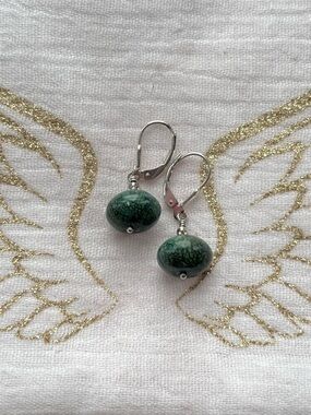 Sterling Silver Green Chrysocolla Gemstone Drop Earrings - Handmade